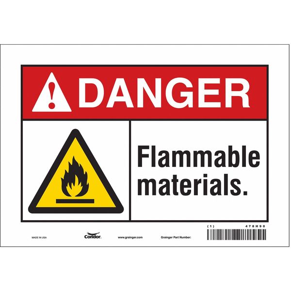 Danger Sign, 7 in H, 10 in W, Vinyl, Vertical Rectangle, English, 478H90