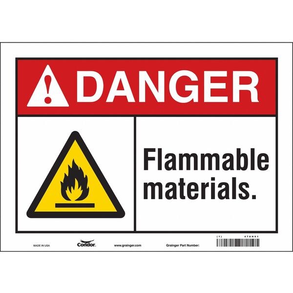 Danger Sign, 10 in H, 14 in W, Vinyl, Horizontal Rectangle, English, 478H91