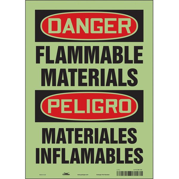 Danger Sign, 14 in Height, 10 in Width, Glow Vinyl, Vertical Rectangle, English, Spanish