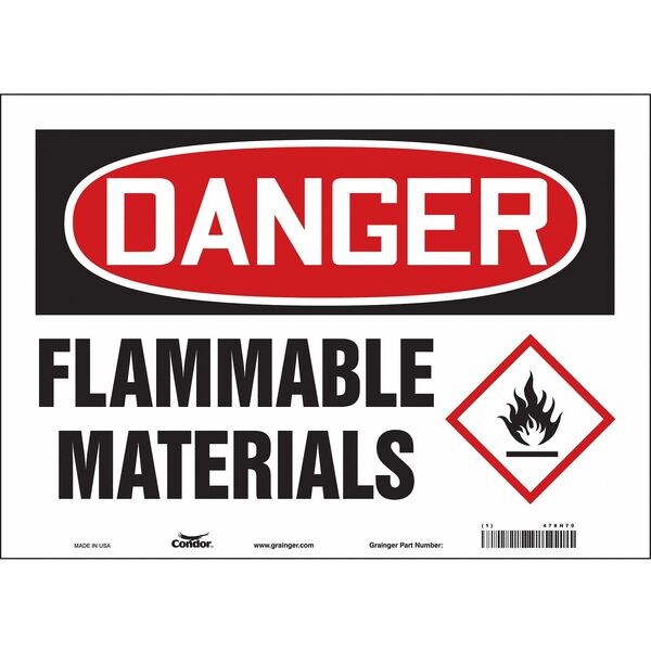 Danger Sign, 10 in H, 14 in W, Vinyl, Horizontal Rectangle, English, 478H70