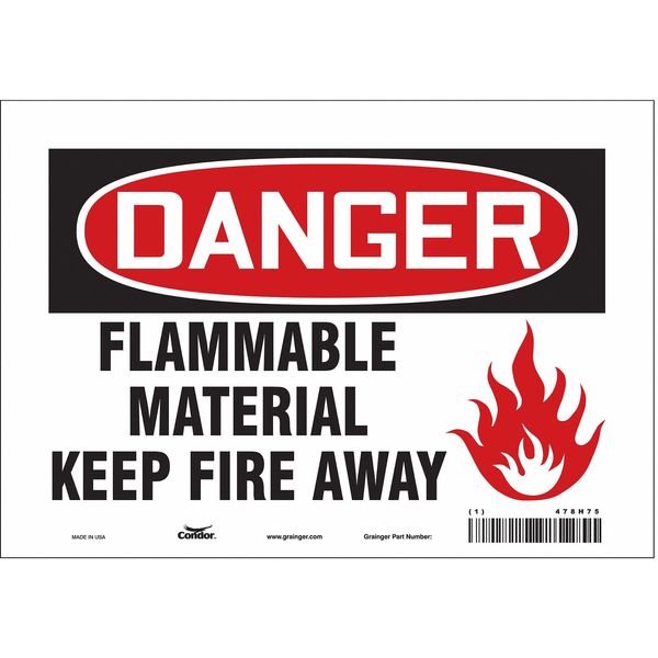 Danger Sign, 7 in H, 10 in W, Vinyl, Vertical Rectangle, English, 478H75