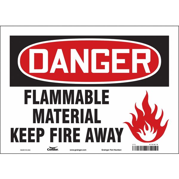 Danger Sign, 10 in H, 14 in W, Vinyl, Horizontal Rectangle, English, 478H76
