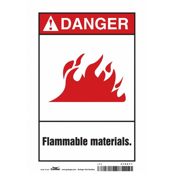 Danger Sign, 10 in H, 7 in W, Vinyl, Horizontal Rectangle, English, 478H77
