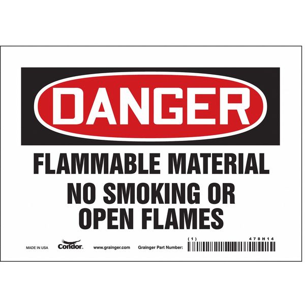 Safety Sign, 5 in H, 7 in W, Vinyl, Horizontal Rectangle, English, 478H14