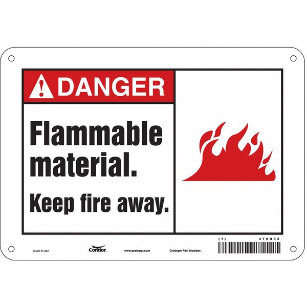 Danger Sign, 7 in H, 10 in W, Polyethylene, Vertical Rectangle, English, 478H32