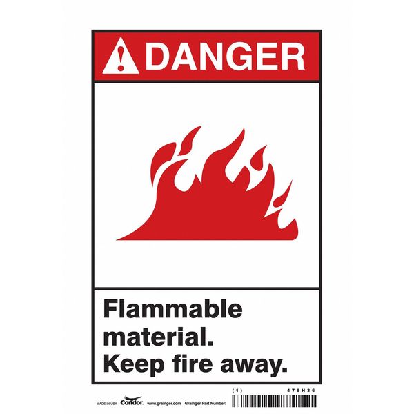 Danger Sign, 10 in H, 7 in W, Vinyl, Horizontal Rectangle, English, 478H36