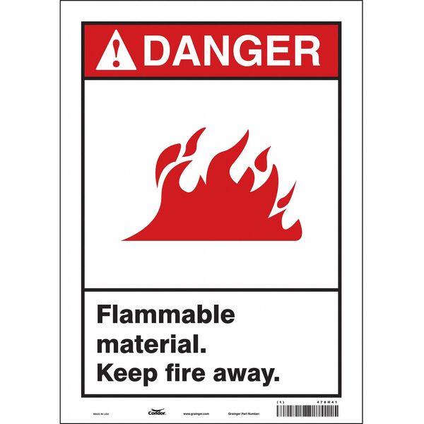 Danger Sign, 14 in H, 10 in W, Vinyl, Vertical Rectangle, English, 478H41
