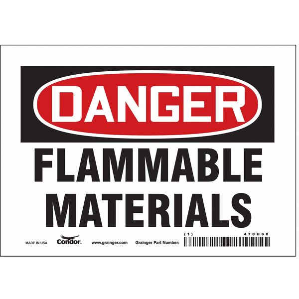 Danger Sign, 5 in H, 7 in W, Vinyl, Horizontal Rectangle, English, 478H60
