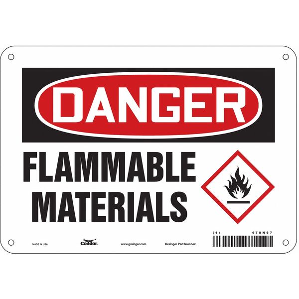 Danger Sign, 7 in H, 10 in W, Polyethylene, Vertical Rectangle, English, 478H67