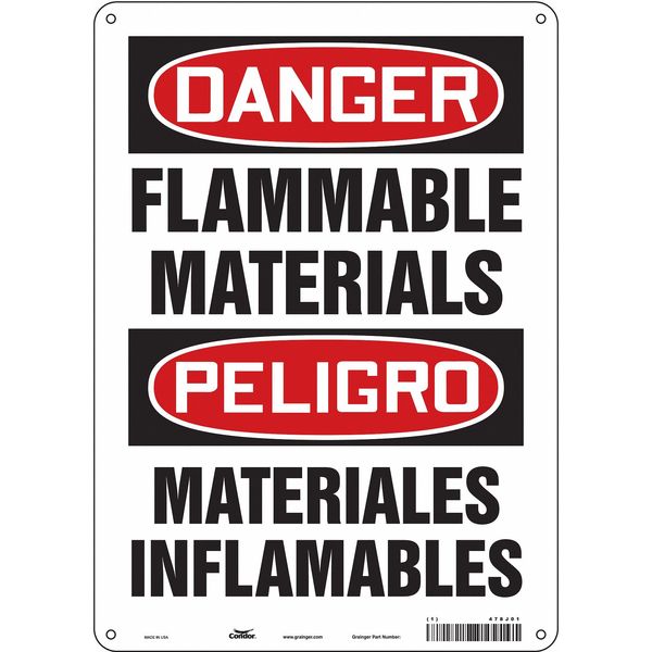Safety Sign, 14 in H, 10 in W, Polyethylene, Vertical Rectangle, English, Spanish, 478J01