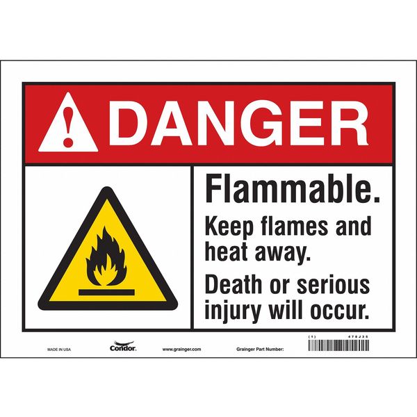 Safety Sign, 10 in Height, 14 in Width, Vinyl, Horizontal Rectangle, English, 478J35