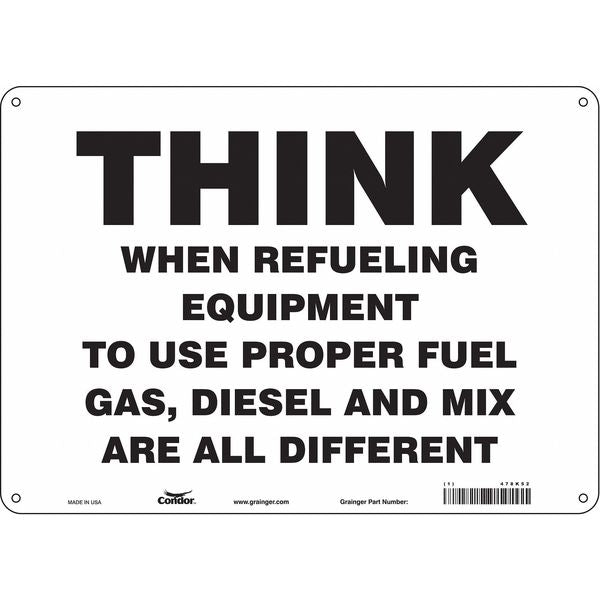 Safety Sign, 10 in Height, 14 in Width, Polyethylene, Horizontal Rectangle, English, 478K52