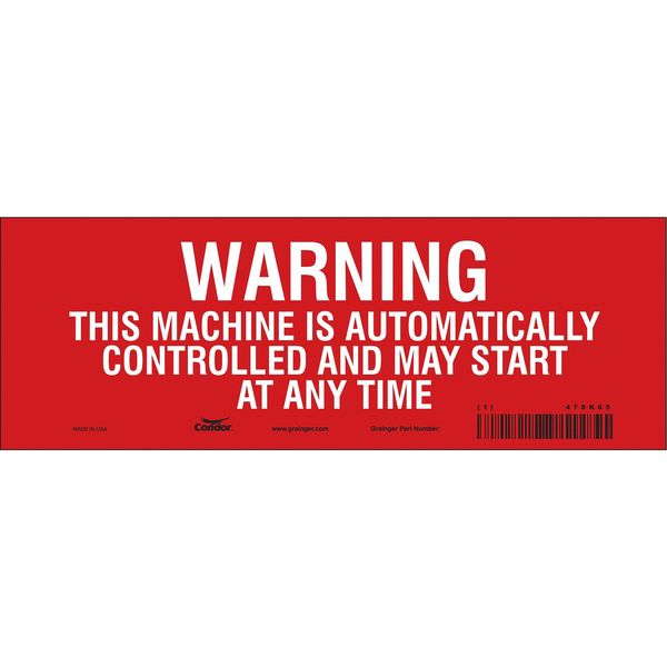 Safety Sign, 3 1/2 in Height, 10 in Width, Vinyl, Vertical Rectangle, English