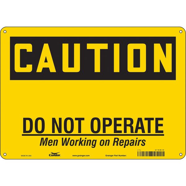 Safety Sign, 10 in Height, 14 in Width, Polyethylene, Horizontal Rectangle, English, 478M49