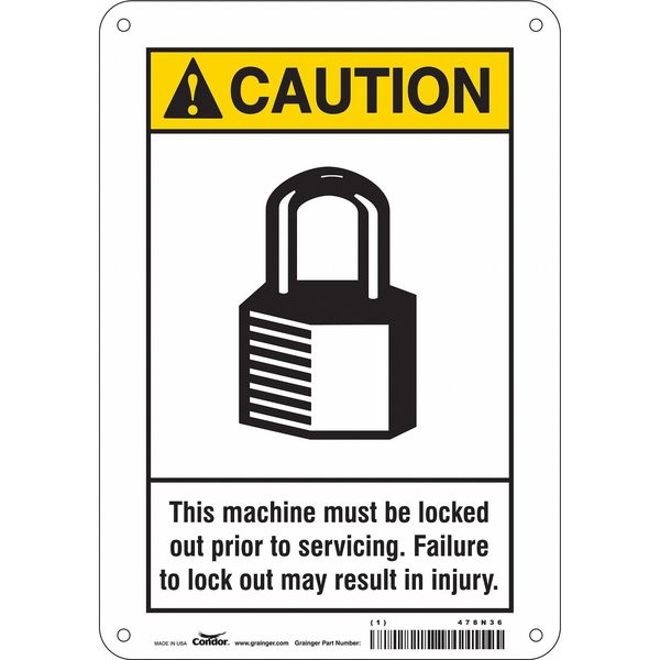 Safety Sign, 10 in Height, 7 in Width, Polyethylene, Horizontal Rectangle, English, 478N36