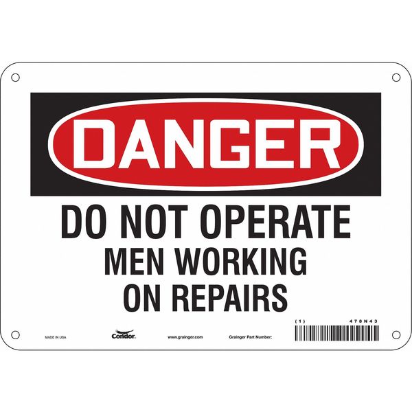 Safety Sign, 7 in Height, 10 in Width, Polyethylene, Vertical Rectangle, English, 478N43