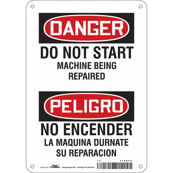 Safety Sign, 10 in Height, 7 in Width, Polyethylene, Horizontal Rectangle, English, Spanish