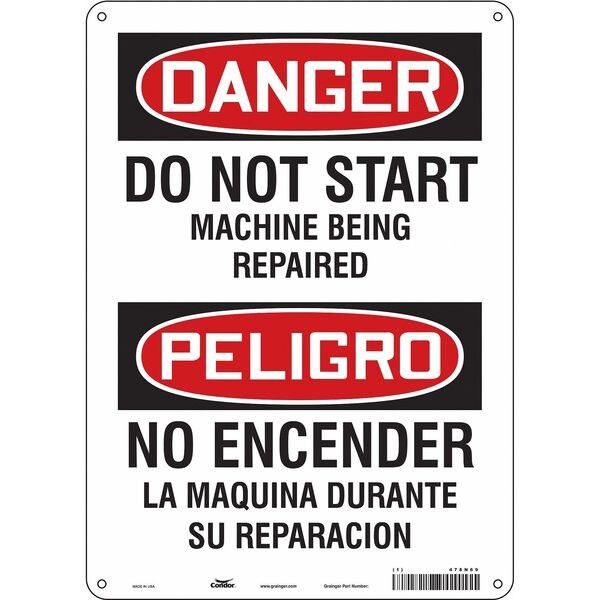 Safety Sign, 14 in Height, 10 in Width, Polyethylene, Vertical Rectangle, English, Spanish, 478N69