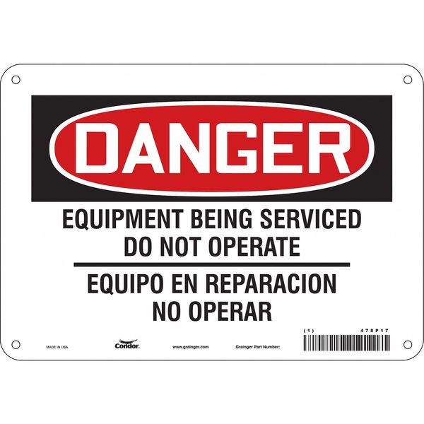 Safety Sign, 7 in Height, 10 in Width, Polyethylene, Vertical Rectangle, English, Spanish, 478P17