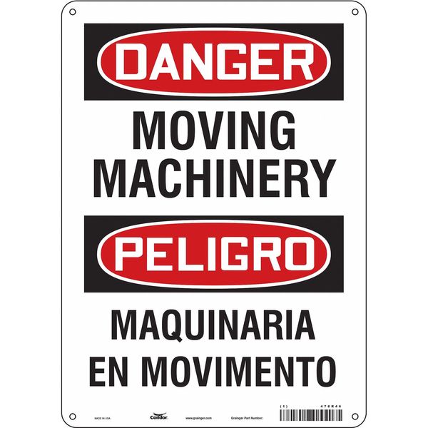 Safety Sign, 14 in Height, 10 in Width, Polyethylene, Vertical Rectangle, English, Spanish, 478R46