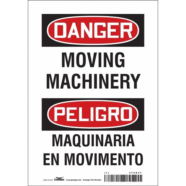 Safety Sign, 10 in Height, 7 in Width, Vinyl, Horizontal Rectangle, English, Spanish, 478R47