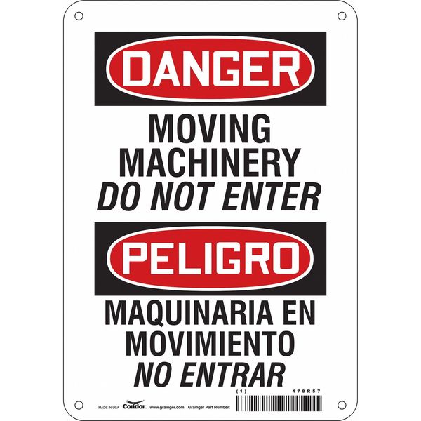 Safety Sign, 10 in Height, 7 in Width, Polyethylene, Horizontal Rectangle, English, Spanish