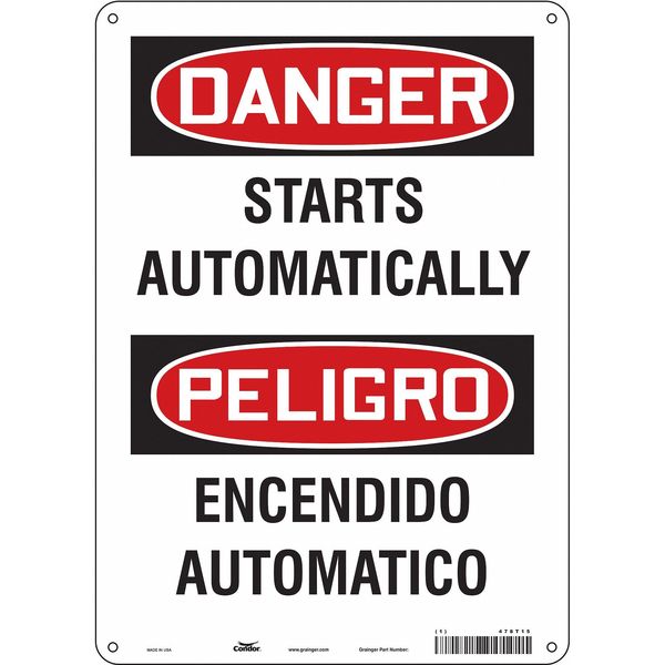 Safety Sign, 14 in Height, 10 in Width, Polyethylene, Vertical Rectangle, English, Spanish, 478T15