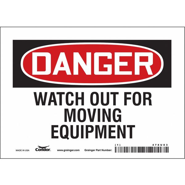 Safety Sign, 5 in Height, 7 in Width, Vinyl, Horizontal Rectangle, English, 478U83