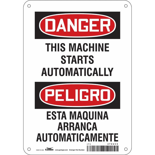 Safety Sign, 14 in Height, 10 in Width, Polyethylene, Vertical Rectangle, English, Spanish, 478U39
