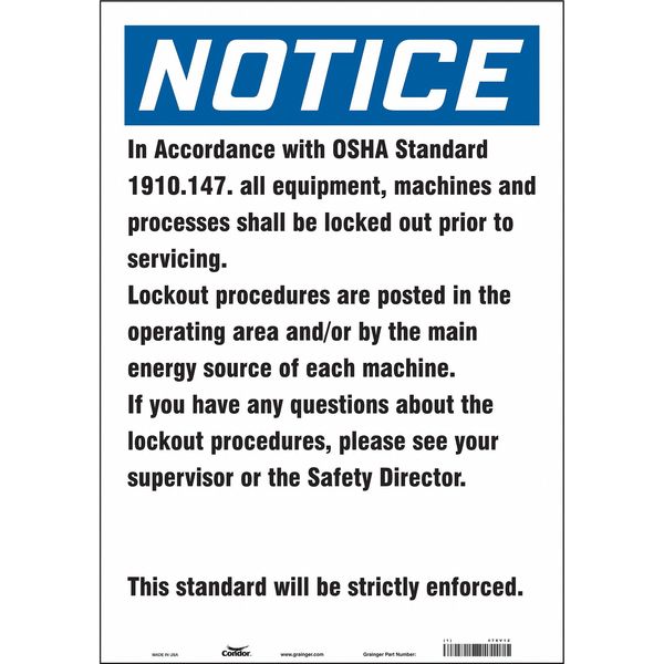 Safety Sign, 20 in Height, 14 in Width, Vinyl, Vertical Rectangle, English