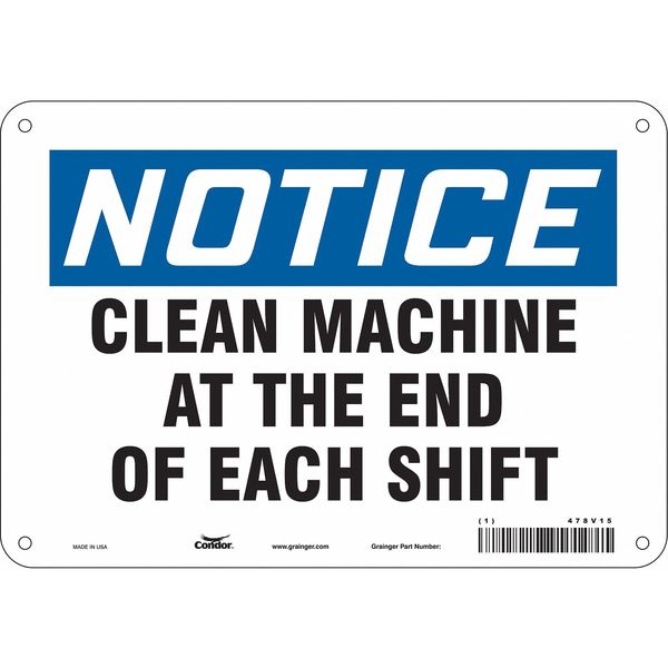 Safety Sign, 7 in Height, 10 in Width, Polyethylene, Vertical Rectangle, English, 478V15