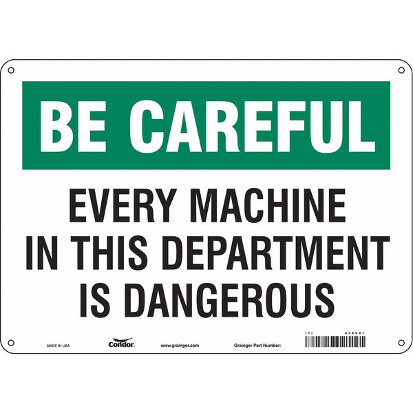 Safety Sign, 10 in Height, 14 in Width, Polyethylene, Horizontal Rectangle, English, 478V41