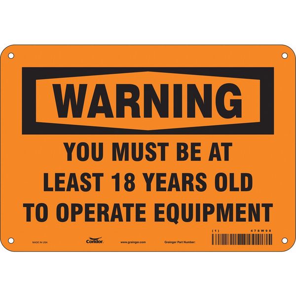 Safety Sign, 7 in Height, 10 in Width, Polyethylene, Vertical Rectangle, English, 478W98