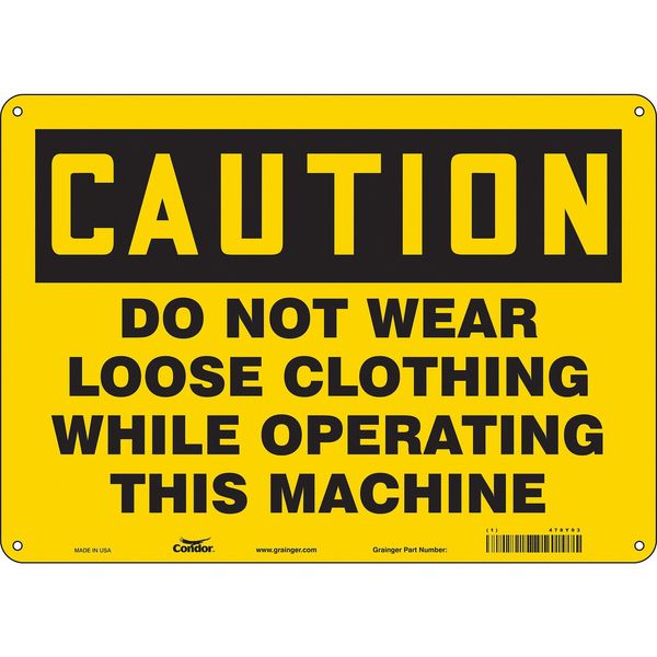 Safety Sign, 10 in Height, 14 in Width, Polyethylene, Horizontal Rectangle, English, 478Y93