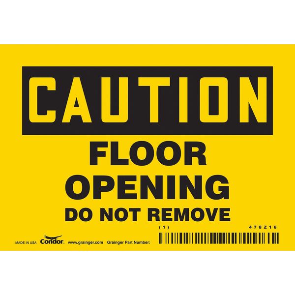 Safety Sign, 3 1/2 in Height, 5 in Width, Vinyl, Horizontal Rectangle, English, 478Z16