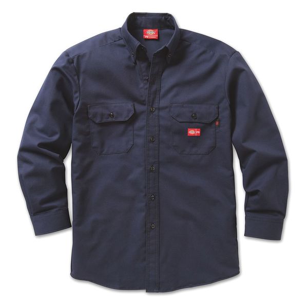 FR Button Down Work Shirt, XL, Navy