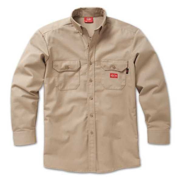 FR Button Down Work Shirt, XL, Khaki