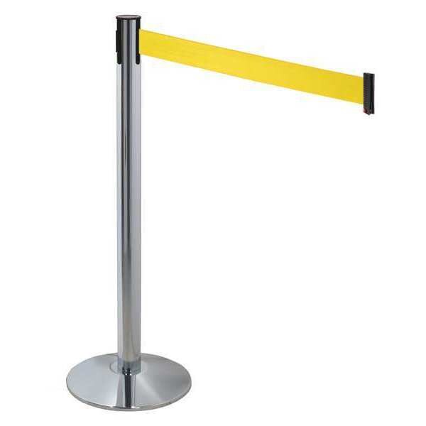 Barrier Post, Gray, Ylw Belt, 3 in. Belt W
