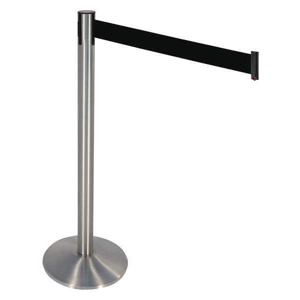 Barrier Post, SS, Blk Belt, Cast Iron Base