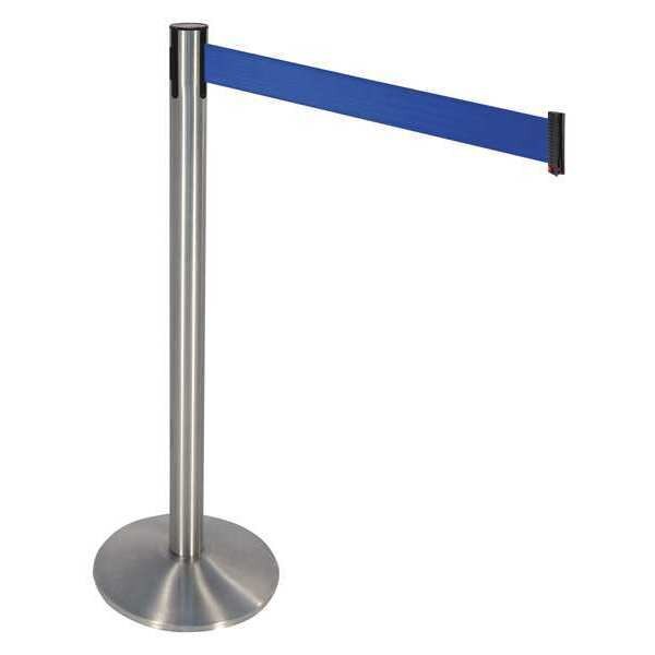 Barrier Post, SS, Blue Belt, Cast Iron Base