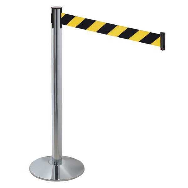 Barrier Post, Gray, Black/Ylw Belt, Sloped