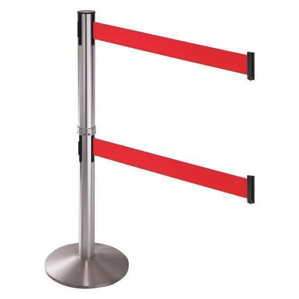 Barrier Post, SS, Red Belt, Cast Iron Base