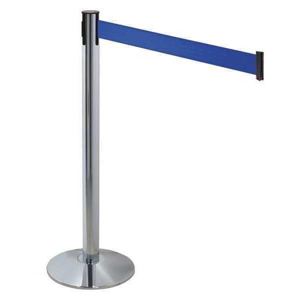 Barrier Post, Gray, Blue Belt, 3 in. Belt W