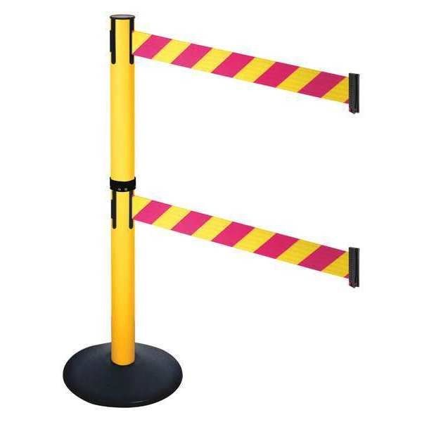 Barrier Post, 40 in. H, Magenta/Ylw Belt