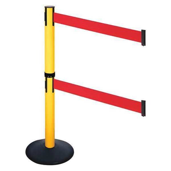 Barrier Post, Blk, Red Belt, 2 Belts, 40in H