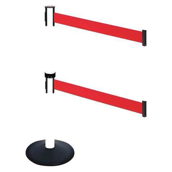 Barrier Post, PVC Post, Blk, Red Belt, 40inH