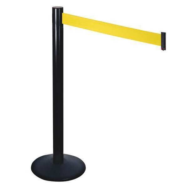 Barrier Post, Blk, Ylw Belt, Aluminum Post