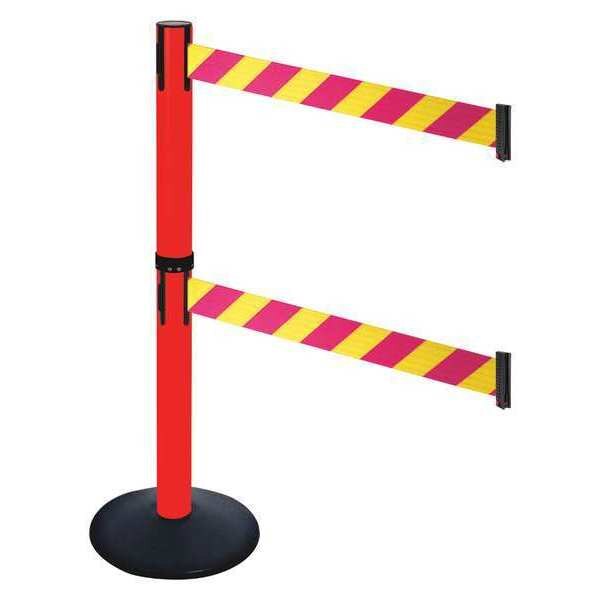 Barrier Post, Blk, Magenta/Ylw Belt, Sloped