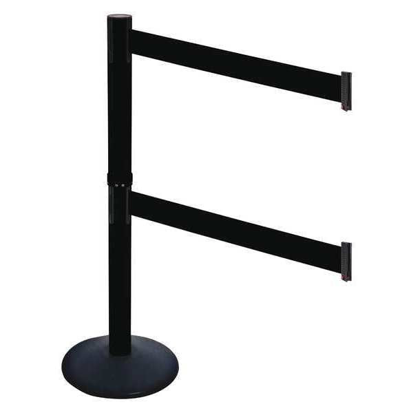 Barrier Post, Blk, Blk Belt, 2 Belts, 40in H