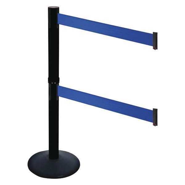 Barrier Post, Blk, Blue Belt, 2 Belts, 40inH